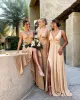 Sexy A Line V Neck Split Bridesmaid Pleats Long Maxi Women Wedding Party Dress Sleeveless CPS3007