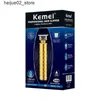 Barbeadores elétricos Kemei T9 Gold Hair Clipper Profissional Barbeiro Elétrico Zero Gapped Aparador de Cabelo 0mm Máquina de Corte de Cabelo Homens USB Recarregável Q240318