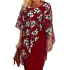 Robes décontractées Robe en mousseline de soie de printemps élégante imprimé floral midi pour les femmes style de gaine avec demi-manches encolure ronde formelle