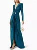Повседневные платья Yeezzi 2024, женское платье с завязкой на талии и глубоким v-образным вырезом, плиссированное платье для выпускного банкета, весеннее платье с длинными рукавами, элегантное вечернее платье макси