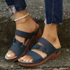 Slippers Summer Women Wedge Sandals Premium Open Open Toe Slippers Vintage Anti-Slip Leather Casual Platform Retro Retro Shoes Q240318