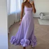 Vestidos casuales para mujer, vestido de noche de cóctel sin mangas, tirantes finos sexys, dobladillo con volantes delgado, vestido de fiesta de una línea