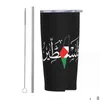 Tumblers Palestino Árabe Tumbler Vácuo Insated Palestina Solidariedade Bandeira Copo Térmico com Tampa St Smoothie Caneca de Chá Gota de Água Deliv Dh2Ef