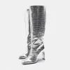 Stiefel Marke Frauenstiefel Gold Silber Stiefel Dicke Ferse Square Head Fashion Sexy Frauen über Kniestiefeln Krokodilmuster Ärmelschuhe