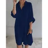 Robe chemise en coton et lin pour femmes, grande taille, Mini jupe courte décontractée, vêtements féminins d'automne et d'hiver, 2023, 240311