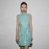 Casual klänningar tidigt på våren Kvinnor Fashion Sequined Chinese Collar Sleeveless Diamond Strip Tweed Dress