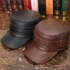 Casquettes de boule hommes en cuir véritable casquette en peau de vache adulte hiver chaleur couleur unie chapeau personnes âgées marron noir père mode chapeaux B-7276