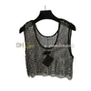 Shiny Rhinestone Vest Women Sexy Mesh Vests Designer Metal Badge Top Summer Party Tanks Top