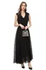 Women's Runway Dresses Sexy V Neck Sleeveless Ruffles Tiered Elegant Long Party Wear Prom Gown
