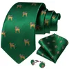 Papillon Novità Seta verde con motivo a forma di cucciolo per uomo Accessori per feste di Natale Regalo Cravatta da 8 cm Fazzoletto Gemello all'ingrosso