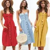 Casual Dresses 2024 Ladies Dress Sexy Strap Small Bra Women Button Open Back Red Cute Style Summer Vestidos Elegantes Para Mujer