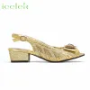 Pompes Gold Couleur confortable Streamline Peep Toe Sandales nobles dames talons bas chaussures et sac pour robe de mariée