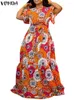 Robes décontractées Robe bohème 2024 VONDA Femmes Vintage Imprimé Fête À Manches Courtes Robe De Mode Plage Maxi Robes Robe Africaine