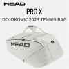 Väskor Head Pro X Djokovic Tennis Ryggsäck 2023 Spring Summer 6R 9R 12R Racket Space Squash Padel Tennis Bag skor förvaring axelväska