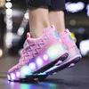 HBP Non-Brand Kinder-Rollschuhe mit LED-Licht für Jungen und Mädchen, leuchtende Schuhe, leuchtende Schlittschuhe, lässige Turnschuhe, modische zweirädrige Studenten-Skates