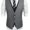 Vests V Neck Casual Waistcoat for Wedding Men Single One Piece Gray and Black Suit Vests Custom Groom Tuxedo Male Fashion Coat