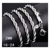 Chains 925 Sterling Sier Necklace 2Mm 16-30 Inch Pretty Cute Fashion Charm Rope Chain Jewelry Factory Wholesale Drop Delivery Necklace Dhd0A