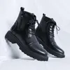 Boots Street Style Mens Leather Fashion Pets Up Short Ankle Men Outdoor Platform High Top Footwear Comfy Motorcykel