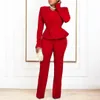 Plus Size Winter Fashion Solid Two Piece Set Women Sexy V-neck Long Sleeve Ruffle Top and Pants Elegant Two Piece Set 240318