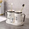 Designer Luxury White Ceramic Toothbrush Cup Couple's Gold-Plated Mouthwash Cups Storage Rack Bathroom Simple Wash Cup Brushing Cups Cover