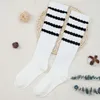 Women Socks Stripe Stockings Retro Lolita Thick Jk Mid-calf Solid Color Calf Girls