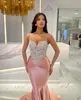 Stunning pink mermaid prom dress crystal covered top straps formal evening dresses elegant dresses for special occasions sweep train pleats robe de soiree