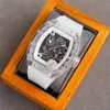 055 Motre be luxe mouvement mécanique manuel boîtier en cristal bracelet en caoutchouc montre de luxe hommes montres montres Relojes 01
