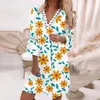 Casual Dresses Women Spring V Neck Floral Printing Dress Summer Short Sleeve Loose Fashion Pleated H Line Lace Trim 2024