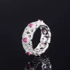 Zoca SterlingSier Creat Ruby Diamond Suger Tower Rings with Light Red Corundum Stone Women Fine Jewelry