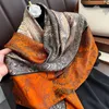 Korean Style Fashionable Spring and Autumn Lightweight Patchwork Assorted Colors Orange Border Black Phoenix Artificial Silk Large Kerchief