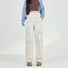 Frauen Jeans 2024 Frühling Und Herbst Koreanische Version Von Werkzeug Mit Hoher Taille Design Multi-tasche Lose Breite bein Hosen