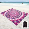 Tapis de plage imprimé bohème, résistant au sable, avec poches d'angle et sac en filet pour fête sur la plage, voyage, camping, mandala à fleurs violettes