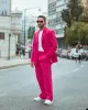 Abiti Street Wear Fucsia Abiti da uomo 2 pezzi Sposo Festa da sposa Risvolto con visiera Terno Masculino Smoking Costume Homme Blazer maschile Set