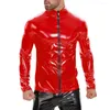 Men's Jackets Zipper Opening Jacket Faux Leather Party Nightclub With Stand Collar Closure Smooth Glossy Solid For Night