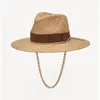Strap Strap Słomka Fedora Hat zdobią się czapki plażowe z kobietami tkaninami Sun Summer Hourydaty Panama 240309