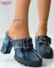 Sandalet 2023 Yüksek Topuklu Kama Sandalet Ayakkabı Kadınlar İçin Yaz Boş Zamanlı Rahat Platform Slayt Gazetesi Denim Street Sandalet Kadın