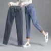 Jeans Femme Femmes Bleu Plus Velours Automne Et Hiver Chaud Casual Denim Pantalon Dames Mode Taille Haute Bouton Épais Pantalon Droit