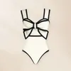 Women's Swimwear Black White One Piece Swimsuit Women 2024 Bow-tie Decor Vintage Hollow Out Beach Bathing Suit Slim Fit Monokini