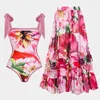 Designer Sexy Bikini Sets 2024 New Fashion Womens Floral Print Shoulder Ruffle One Piece Swimsuit With Cover Up Women Sexy Swim Suit Monokini Bodysuit Bathing