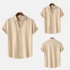 Homens camisetas Mens Fitted Button Down Moda Camisa de Verão Manga Curta Cor Sólida Estilo Simples Lapela Algodão