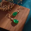 Boucles d'oreilles pendantes en jaspe naturel, gouttes d'eau pour femmes, glands artisanaux en or ancien, longues boucles d'oreilles, bijoux, accessoires Cheongsam