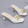 Summer New Mid Heel Open Toe Sandals for Women's Outsider Wear Square Heel Slippers