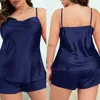 Pijama Sexy Tamanho Grande 3Xl 4Xl 5Xl Terno de Dormir Pijama de Cetim Estampado Borboleta Chemise Pijama Sexy Casa Roupas Cami shorts Camisola 24318