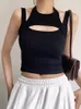 Womens Tanks Asymmetrical Crop Top Y2k E-girl Hollow Out Knitted Corset Sleeveless O Neck Mini Vest Basic Casual Sporty Summer