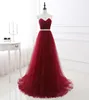 100 image réelle 2019 robes de soirée en tulle bordeaux chérie cou tulle perlé une ligne longueur de plancher robes d'occasion de créateur Par6033061