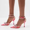 Talon HBP Trendy icke-varumärke Top Pour Femme Glass Cover Toe Crystal Diamond Bow Senaste Hot Pink Heels för Lady