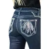 Designer-Jeans mit Stickerei, Verkauf von Mikro-Schlaghosen für Damen.