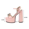 Sandaler Pxelena Fashion Crystal Super High Heels Women Platform Party Dress Date Office Lady Shoes 2024 Summer Blue White Pink