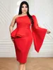 Plus Size Dresses Women Evening Party Dress Sexy One Shoulder Long Flare Sleeve High Waisr Ruffles Package Hip Gowns Birthday Prom Robes