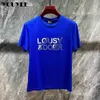 Men's T-Shirts Mens trend T-shirt with letter printing ultra-thin round neck youth mens T-shirt 2023 summer fashion lapel blue top J240316